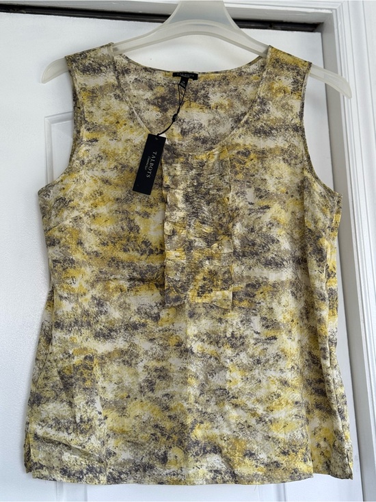 Talbots Tops - Talbots Yellow and Gray Printed Sleeveless Ruffle Front Shell